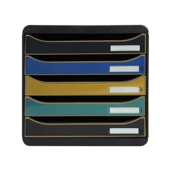 Exacompta NeoDeco - Module de classement 5 tiroirs - noir/bleu/or