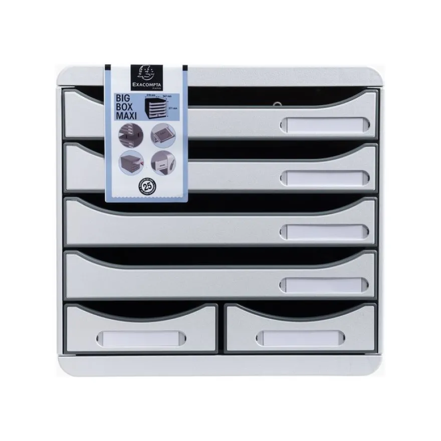 Exacompta Office Big Box - Module de classement 6 tiroirs - gris clair
