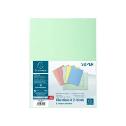 Exacompta Super 210 - 50 Chemises 2 rabats - 210 gr - couleurs pastels assorties