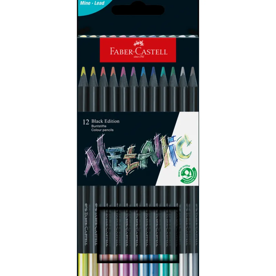 Faber Castell - 12 crayons de couleur - Black Edition Metallic