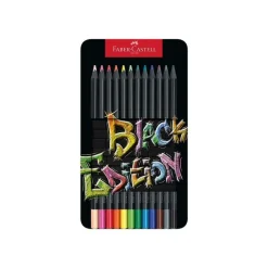 Faber-Castell Black Edition - 12 Crayons de couleur - couleurs brillantes assorties - boîte métal