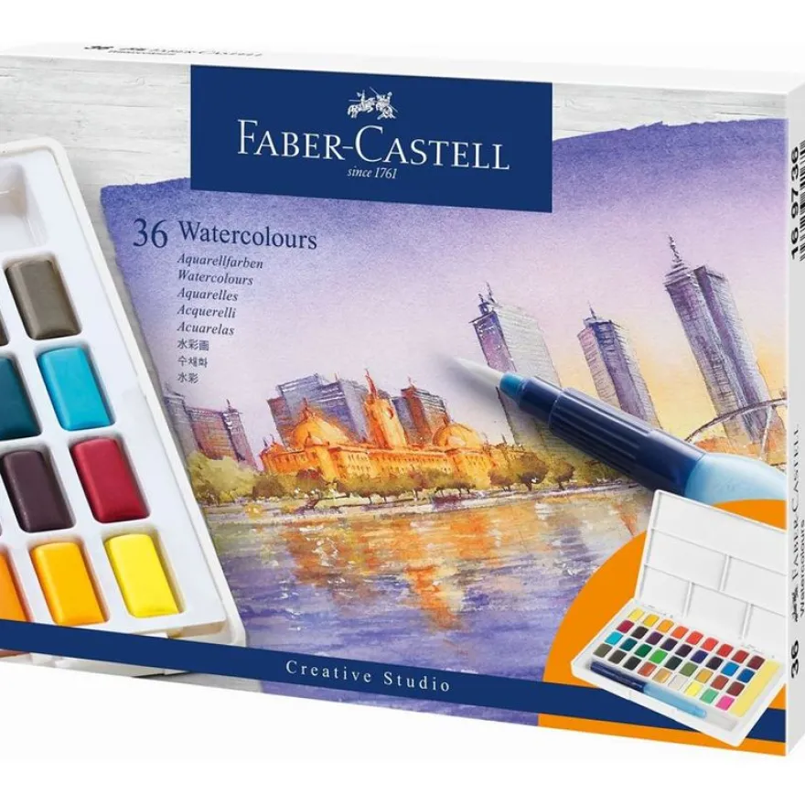 Faber-Castell Creative Studio - 36 demi-godets de peinture aquarellable - couleurs assorties