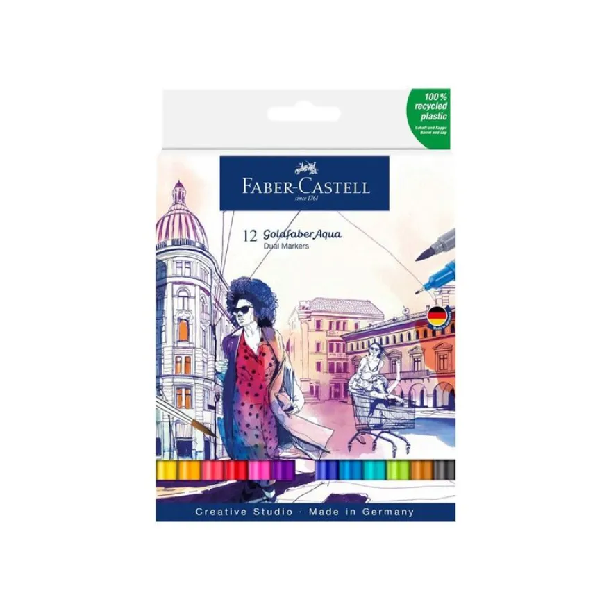 Faber-Castell Goldfaber Aqua - 12 Feutres double pointe - couleurs assorties