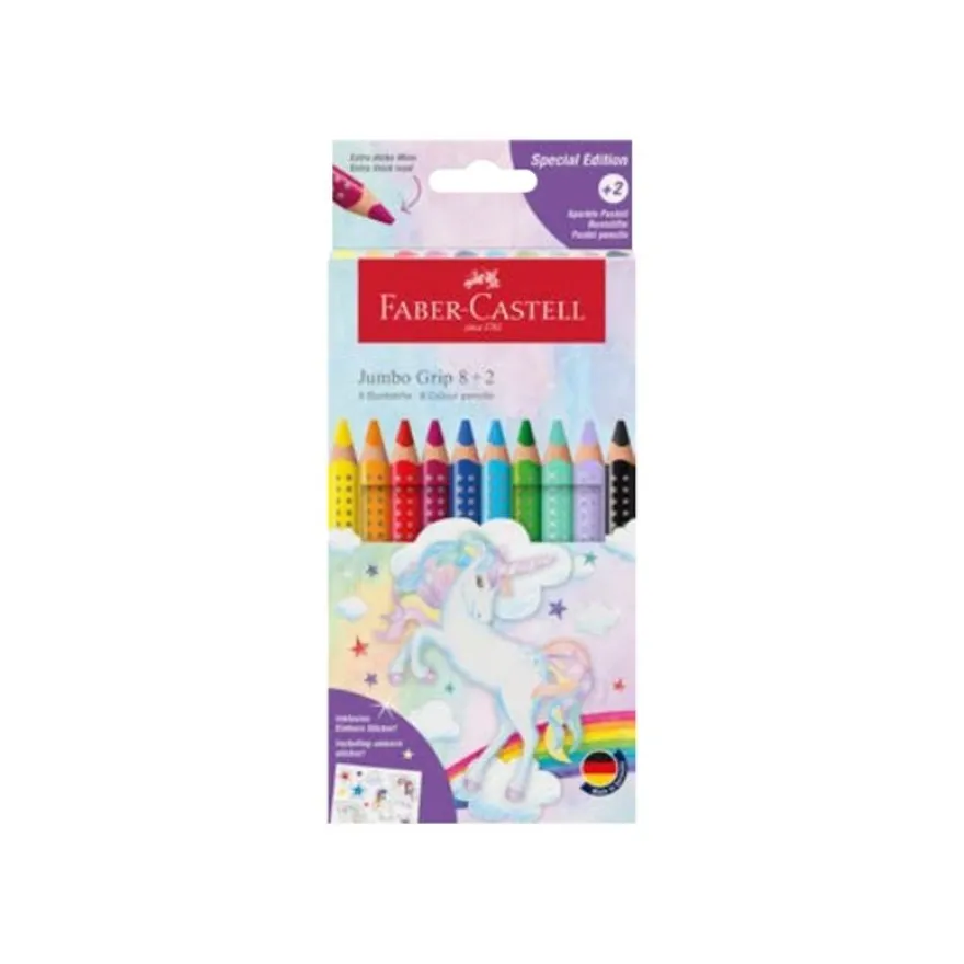 Faber-Castell Jumbo GRIP Licorne – Set 10 Crayons de Couleur Jumbo – Mine Non Permanente