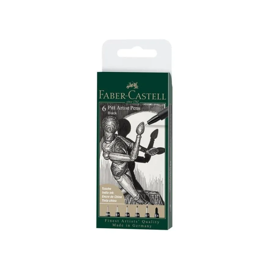 Faber-Castell PITT Artist Pen - Lot de 6 feutres noir - différentes pointes
