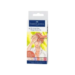 Faber-Castell Pitt Artist Pen Manga Kaoiro - 6 Feutres pinceaux à pointe souple à l'encre de Chine - couleurs assorties