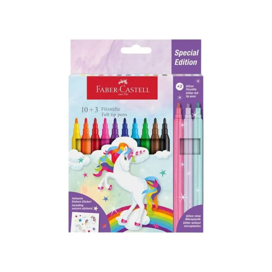 Faber-Castell Special Edition Licorne - 13 Crayons-feutres - couleurs assorties - encre à l'eau