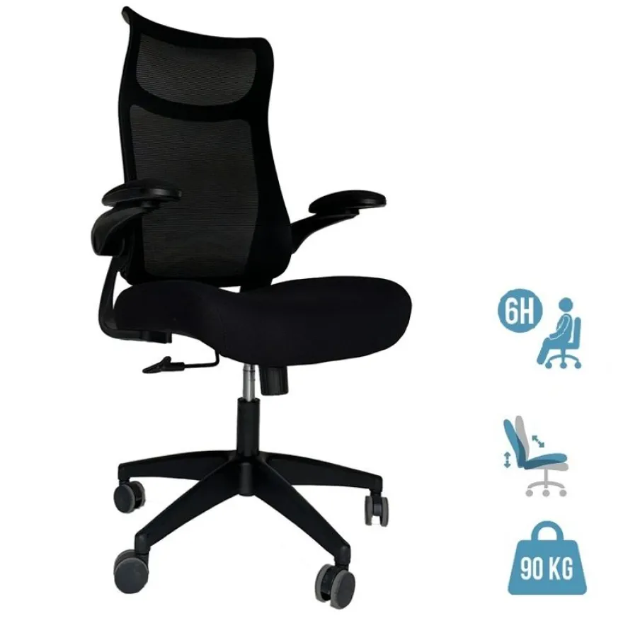 Fauteuil de bureau AERO - accoudoirs réglables - appui-tête intégré - noir