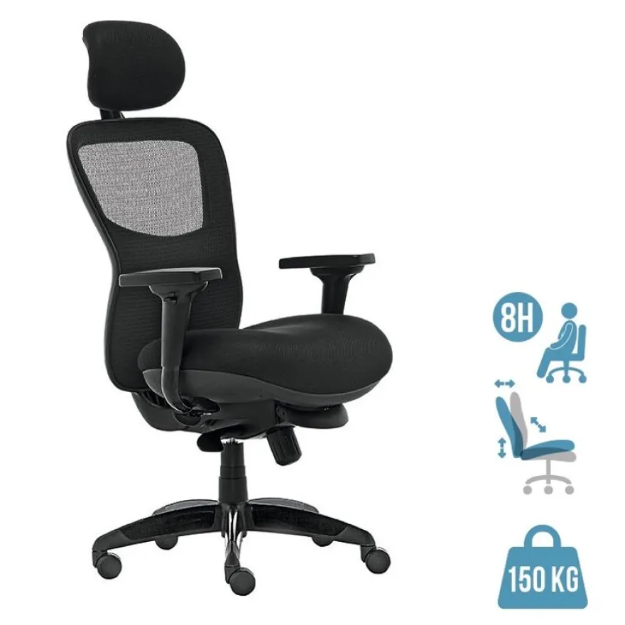 Fauteuil de bureau ATHOS - accoudoirs réglables - appuie-tête réglable - noir