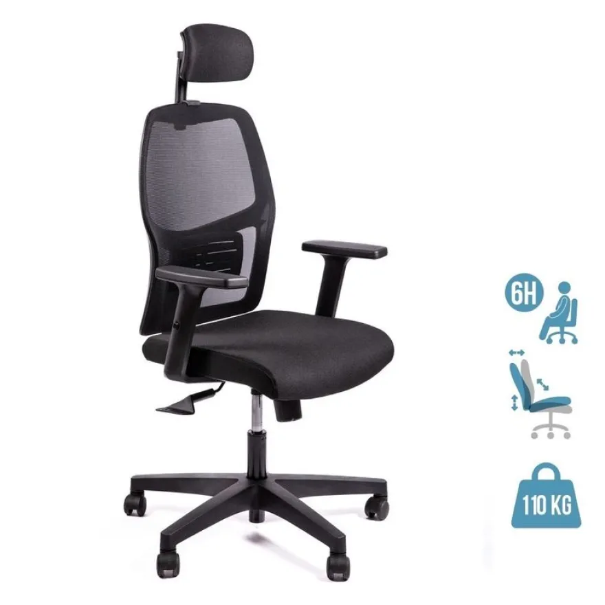 Fauteuil de bureau CALLIOPE - accoudoirs réglables - appui-tête - noir