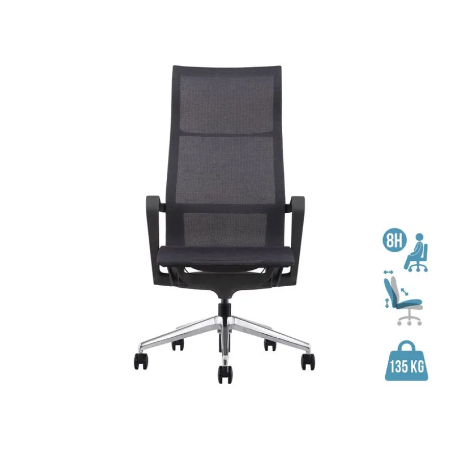 Fauteuil de bureau CHARLES - accoudoirs fixes - appui-tête intégré - noir