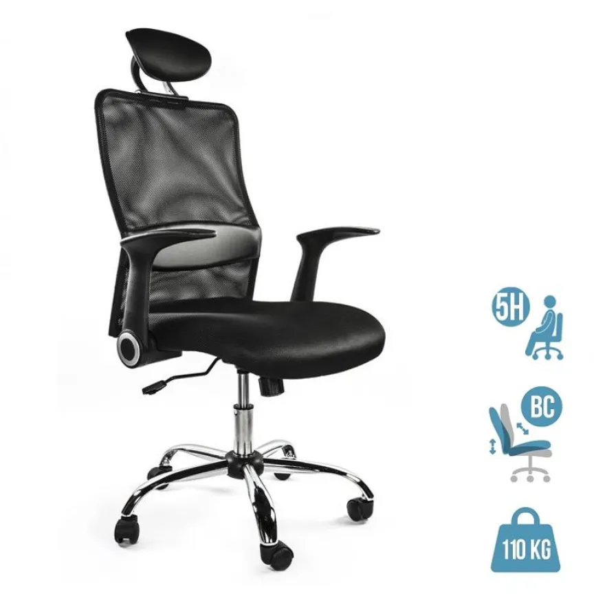 Fauteuil de bureau GELATI - accoudoirs rabattables - appui-tête réglable - noir