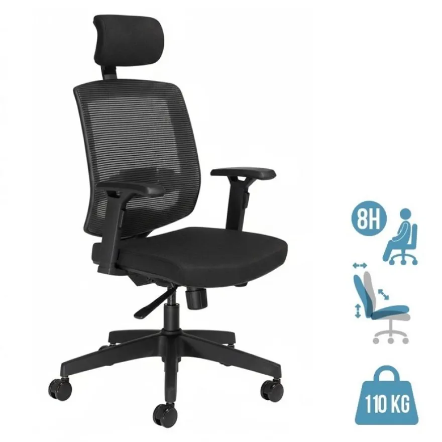 Fauteuil de bureau MALICE avec têtière - accoudoirs réglables - noir