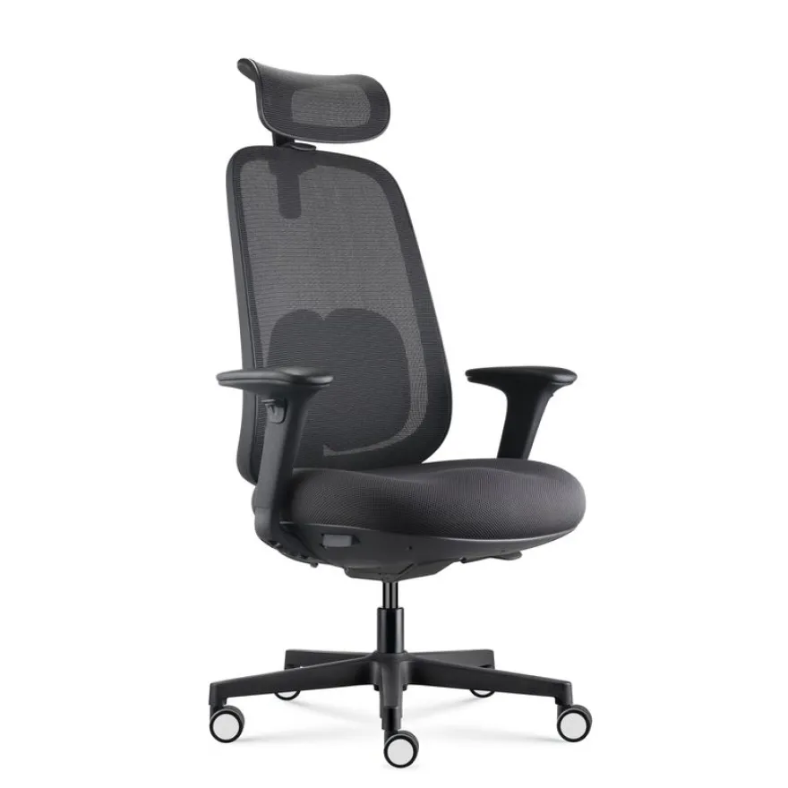 Fauteuil de bureau NELSON - accoudoirs réglables - appuie-tête réglable - noir
