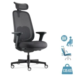 Fauteuil de bureau NELSON - accoudoirs réglables - appuie-tête réglable - noir