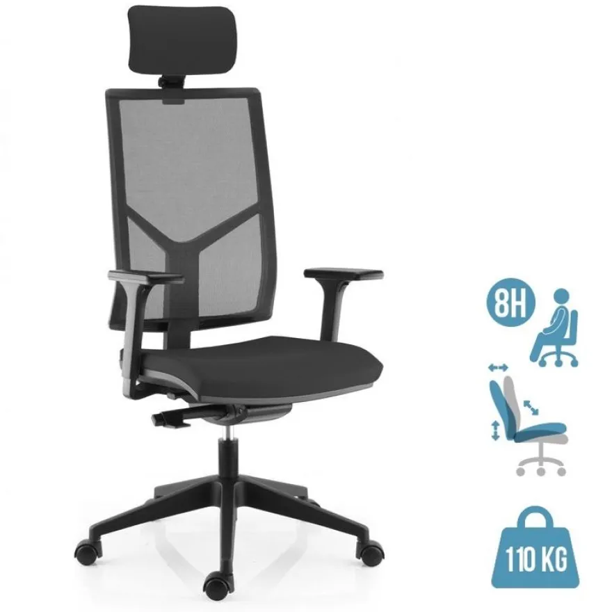 Fauteuil de bureau NOVA - accoudoirs réglables - appui-tête réglable - noir