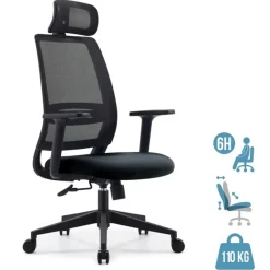 Fauteuil de bureau OPEN - accoudoirs réglables - appuie-tête réglable - noir