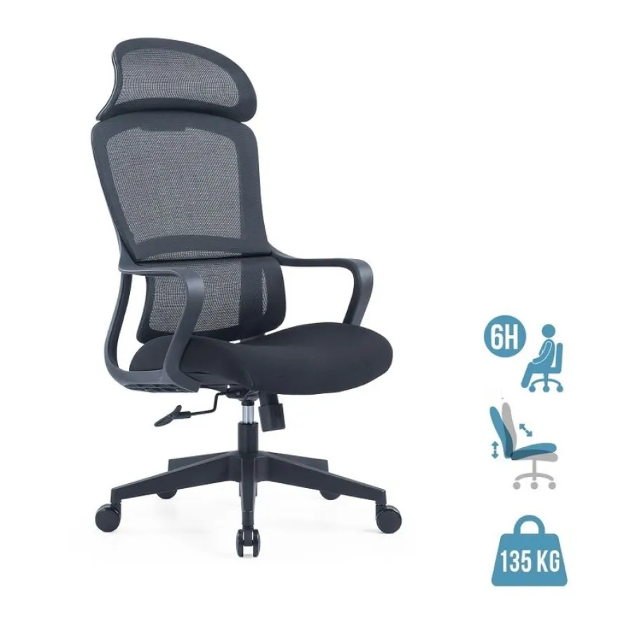 Fauteuil de bureau RICHARD - accoudoirs fixes - têtière intégré - noir