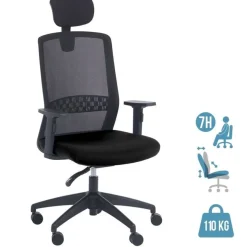Fauteuil de bureau SCOTT - accoudoirs réglables - appuie-tête réglable - noir