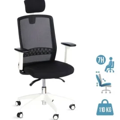 Fauteuil de bureau SCOTT - accoudoirs réglables - appuie-tête réglable - noir base blanche