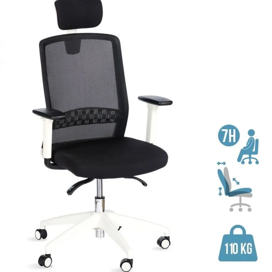 Fauteuil de bureau SCOTT - accoudoirs réglables - appuie-tête réglable - noir base blanche