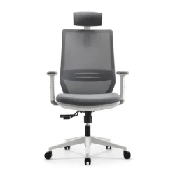 Fauteuil de bureau TECSY - accoudoirs réglables - Appui-tête réglable - base blanche - gris