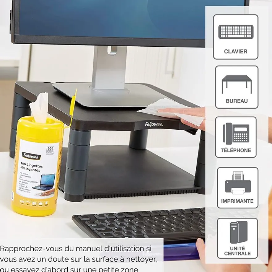 Fellowes - 100 lingettes multisurfaces sans alcool