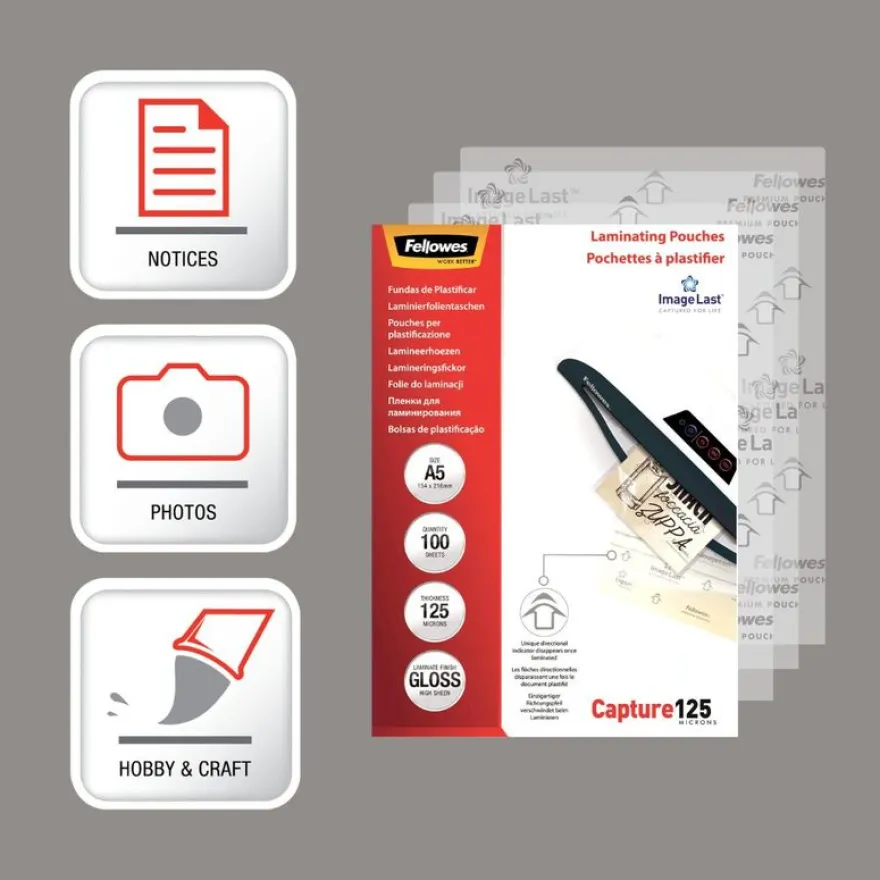 Fellowes - 100 pochettes de plastification A5 (154 x 216 mm) - 125 microns - brillantes