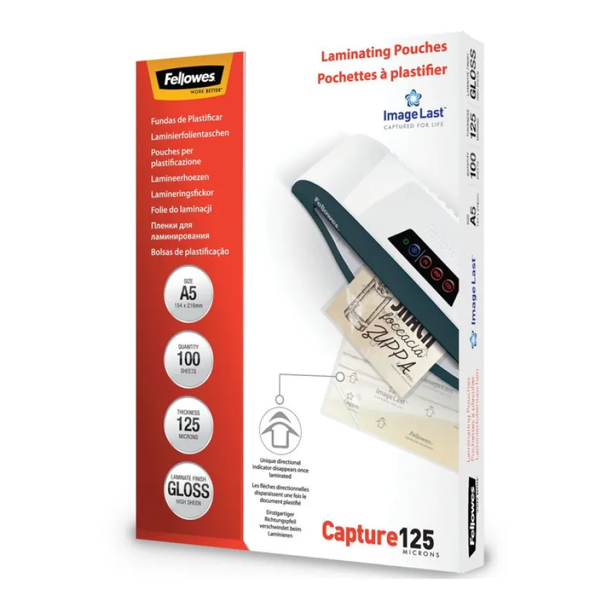 Fellowes - 100 pochettes de plastification A5 (154 x 216 mm) - 125 microns - brillantes