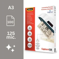 Fellowes - 100 pochettes de plastification A3 (303 x 426 mm) - 125 microns - brillantes