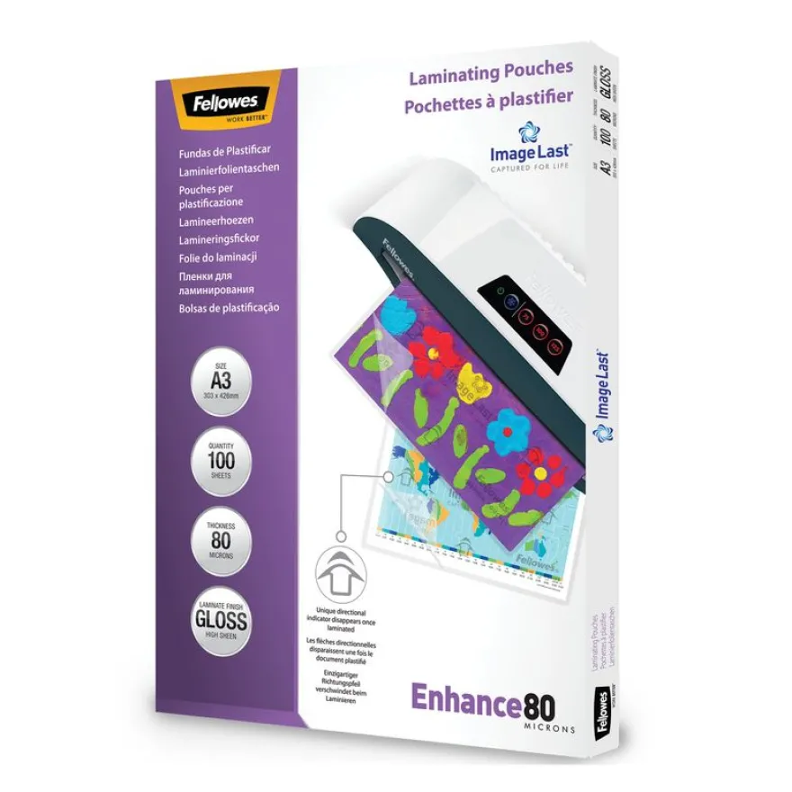 Fellowes - 100 pochettes de plastification A3 (303 x 426 mm) - 80 microns - brillantes