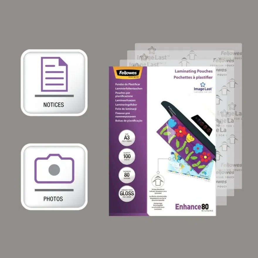 Fellowes - 100 pochettes de plastification A3 (303 x 426 mm) - 80 microns - brillantes