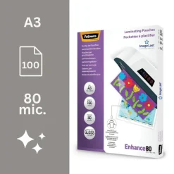 Fellowes - 100 pochettes de plastification A3 (303 x 426 mm) - 80 microns - brillantes