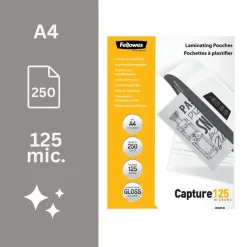 Fellowes - 250 pochettes de plastification A4 (216 x 303 mm) - 125 microns - brillantes