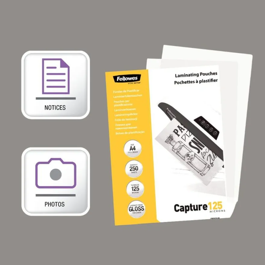 Fellowes - 250 pochettes de plastification A4 (216 x 303 mm) - 125 microns - brillantes