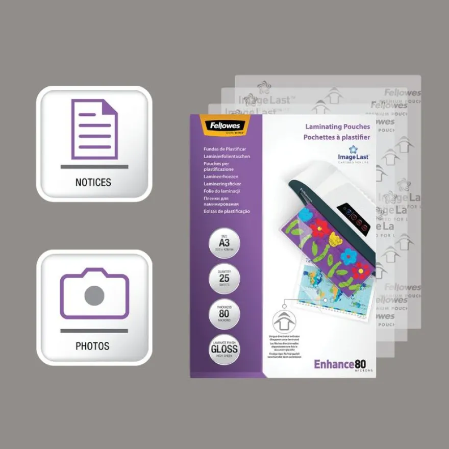 Fellowes - 25 pochettes de plastification A3 (303 x 426 mm) - 80 microns - brillantes