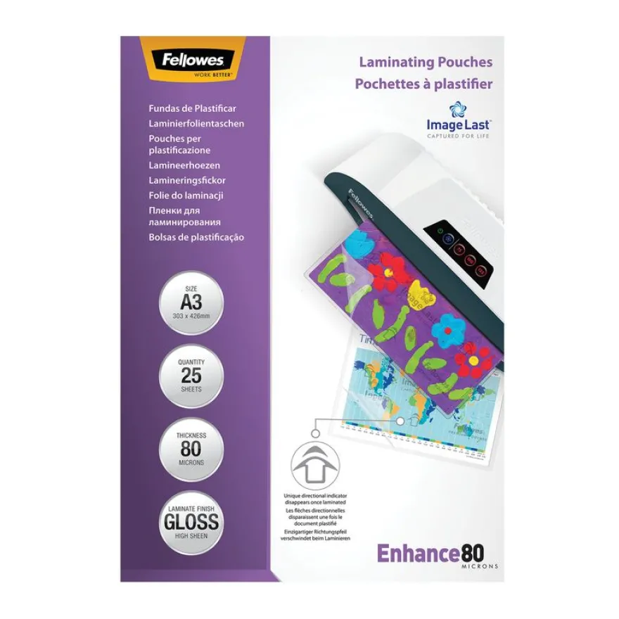 Fellowes - 25 pochettes de plastification A3 (303 x 426 mm) - 80 microns - brillantes