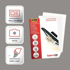 Fellowes - 100 pochettes de plastification (65 x 95 mm) - 125 microns - brillantes