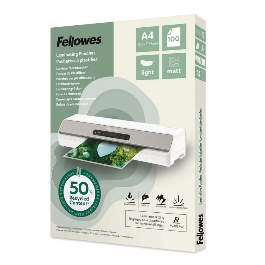 Fellowes - 100 pochettes de plastification A4 - recyclé - mates