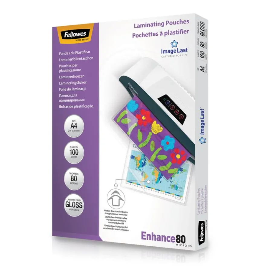 Fellowes - 100 pochettes de plastification A4 (216 x 303 mm) - 80 microns - brillantes