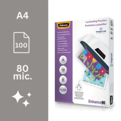 Fellowes - 100 pochettes de plastification A4 (216 x 303 mm) - 80 microns - brillantes