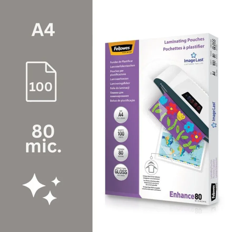 Fellowes - 100 pochettes de plastification A4 (216 x 303 mm) - 80 microns - brillantes