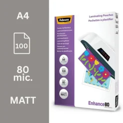 Fellowes - 100 pochettes de plastification A4 (216 x 303 mm) - 80 microns - mate