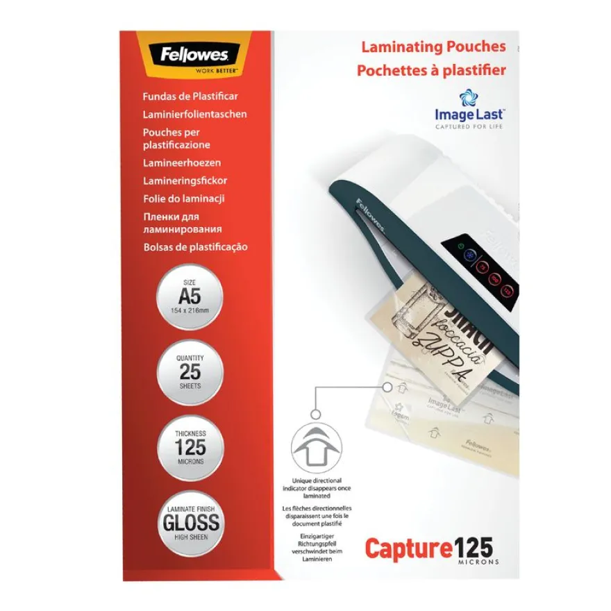 Fellowes - 25 pochettes de plastification A5 (154 x 216 mm) - 125 microns - brillantes