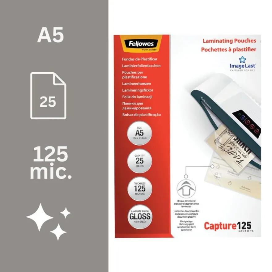 Fellowes - 25 pochettes de plastification A5 (154 x 216 mm) - 125 microns - brillantes