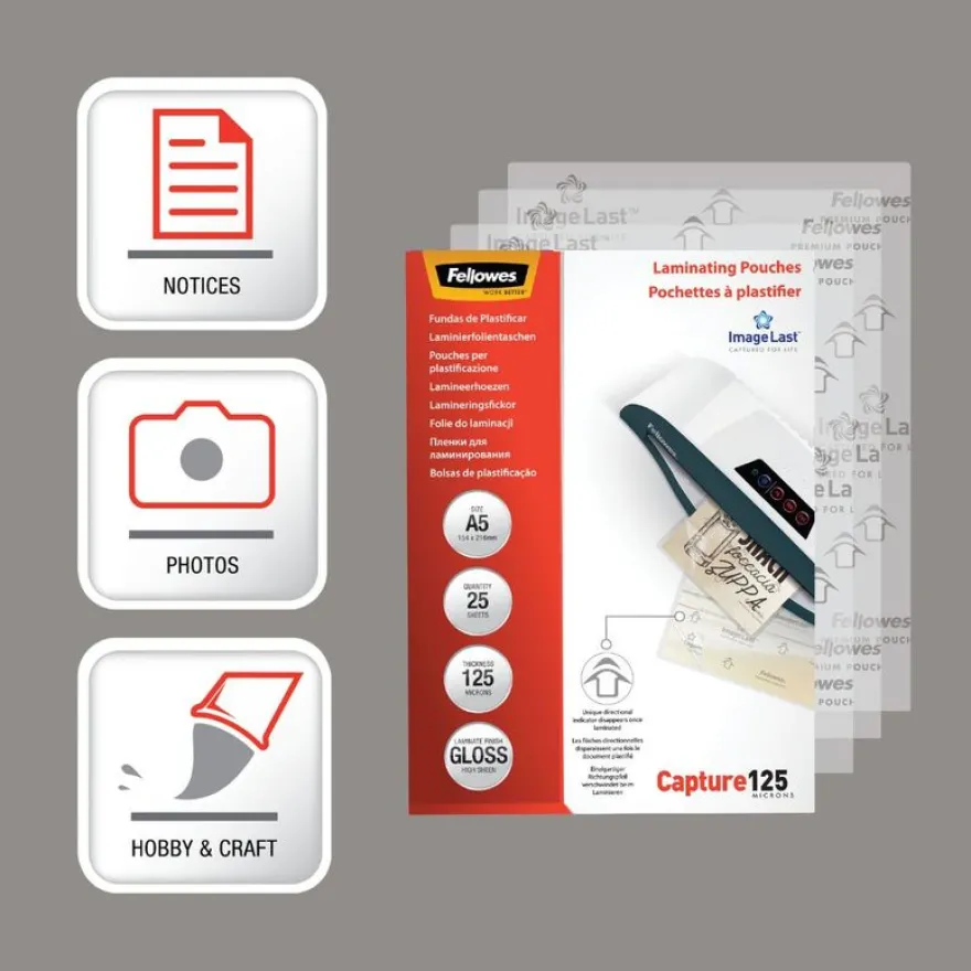 Fellowes - 25 pochettes de plastification A5 (154 x 216 mm) - 125 microns - brillantes
