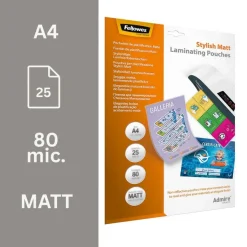 Fellowes - 25 pochettes de plastification A4 (216 x 303 mm) - 80 microns - mate