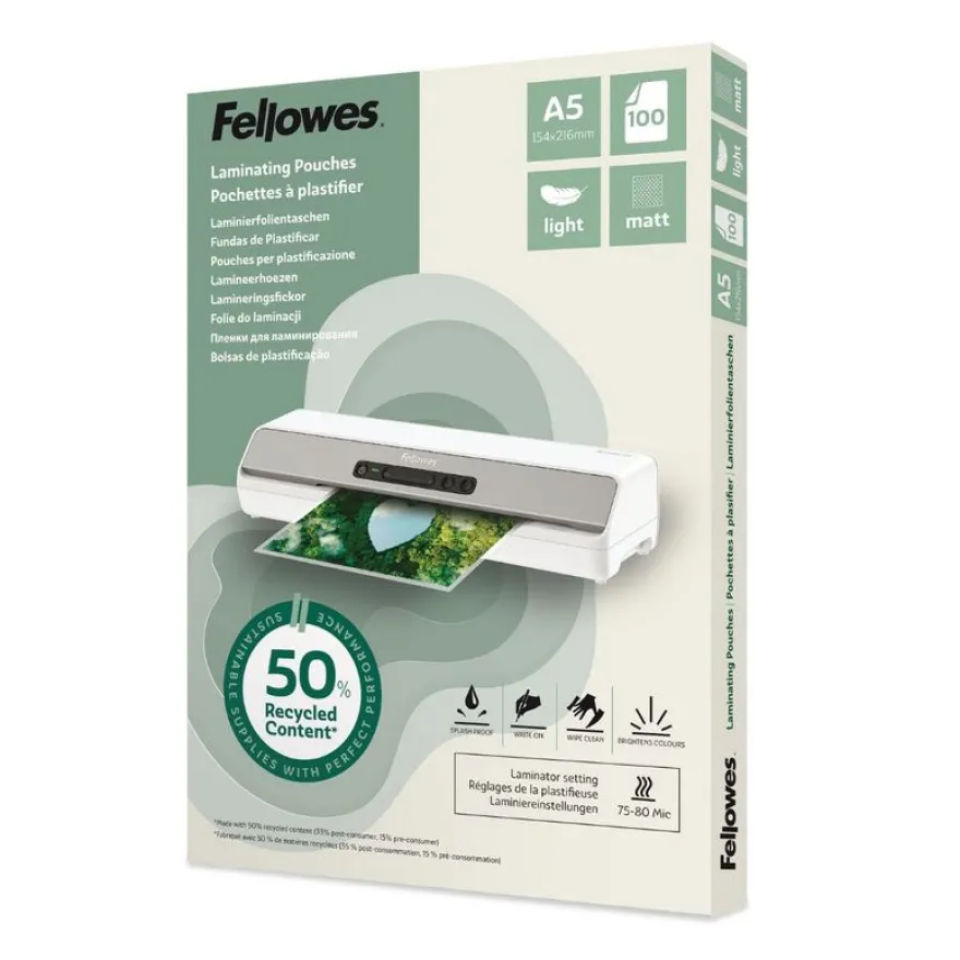 Fellowes - 100 pochettes de plastification A5 - recyclé - mates