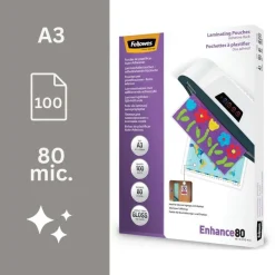 Fellowes - 100 pochettes de plastification A3 (303 x 426 mm) - 80 microns - brillantes dos adhésif