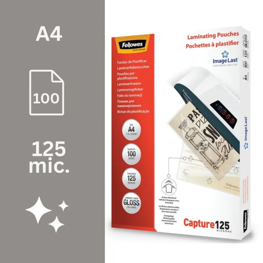 Fellowes - 100 pochettes de plastification A4 (216 x 303 mm) - 125 microns - brillantes